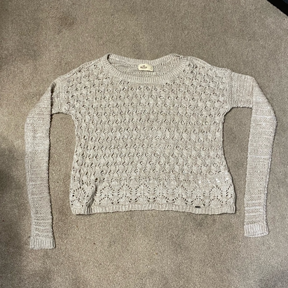 Hollister Cream Crochet Sweater‎ Size L